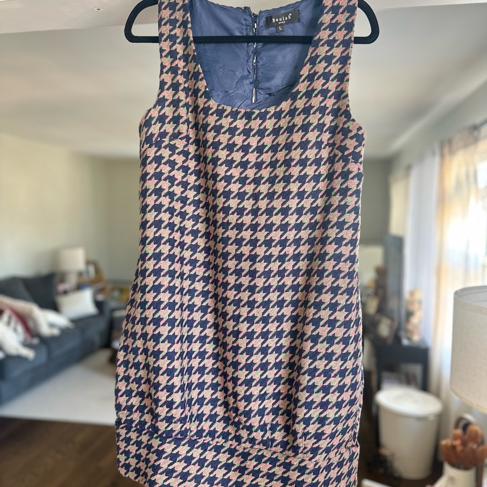 Beulah Style Pink and Blue Houndstooth Dress